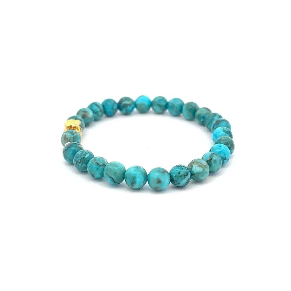 18K Gold Money Bag Lucky Charm Beads Bracelet Gemstones Turquoise 6mm - Picture 4 of 5